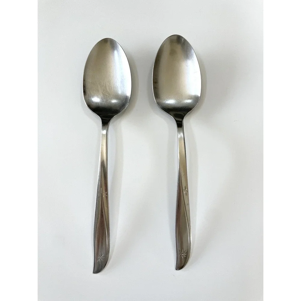 Oneida Community Twin Star Serving Spoons Set of 2 Atomic MCM Silverware